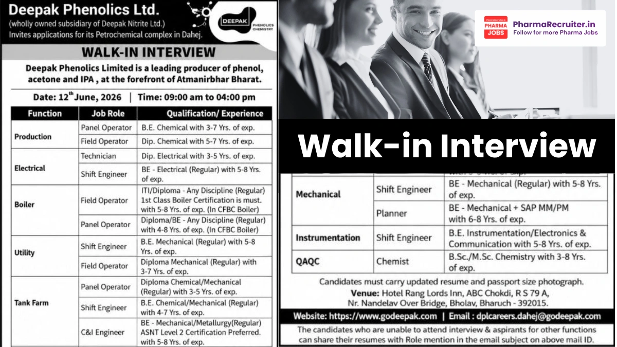 Deepak Phenolics Ltd Walk-in Interview on 12th June 2026