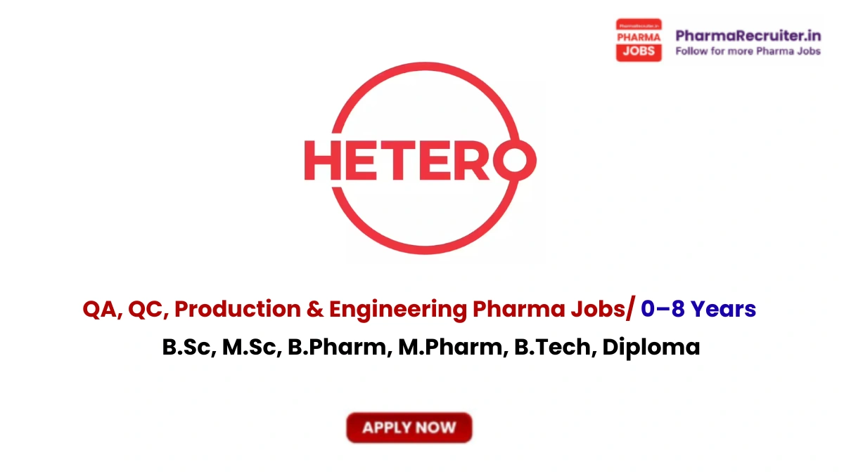 B.Sc, M.Sc, B.Pharm, M.Pharm, B.Tech, Diploma