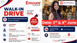 Emcure Walk-in drive on 3rd And 4th june 2026