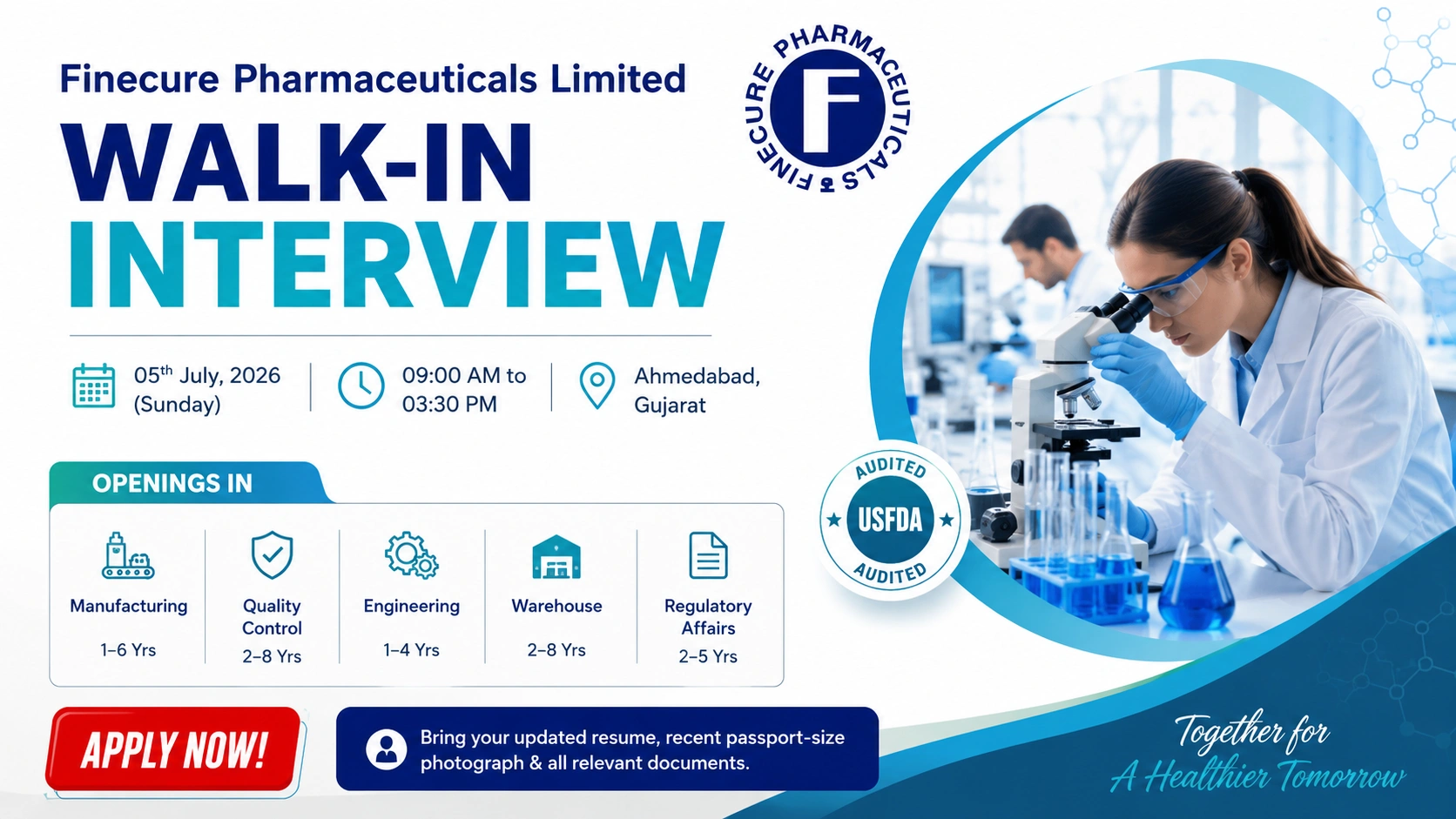 B.Pharm / M.Pharm / B.Sc. / M.Sc. / B.E. / B.Tech / ITI / Diploma / B.Com