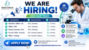 Global Calcium Pharma Recruitment: QC, Production, R&D, ETP & Packing Jobs in Hosur