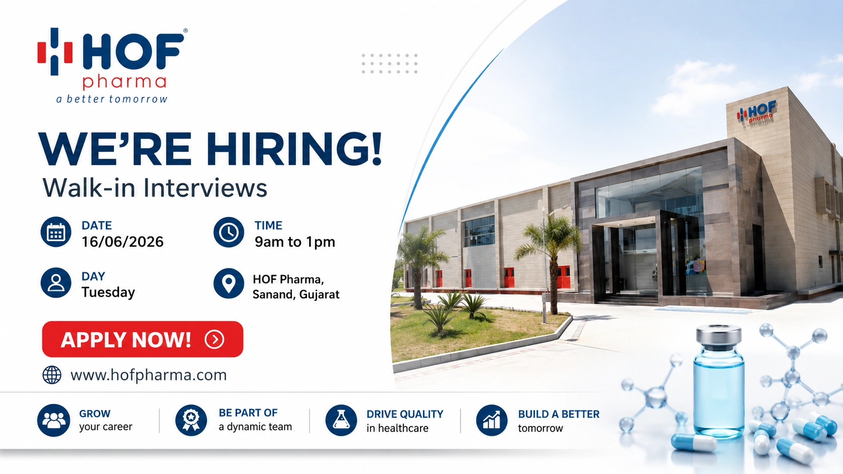 HOF Pharma Walk-in Interview | QC, Production, RA, F&D, Purchase & BD Jobs in Gujarat on 16 June 2026