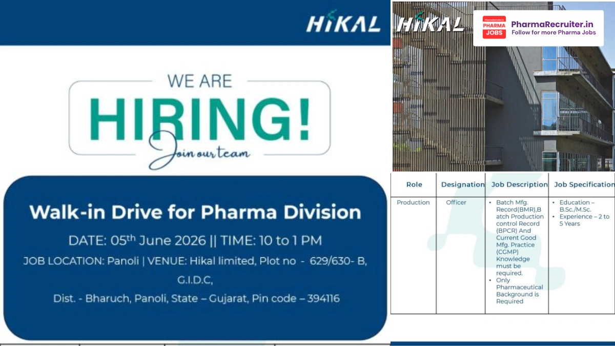 Hikal Limited Walk-in Drive on 5th June 2026
