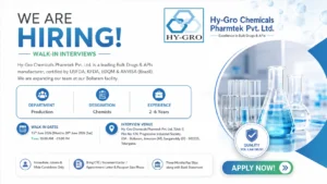 Hy-Gro Chemicals Pharmtek Walk-In Interview for Production Chemists | Pharma Jobs in Telangana on 15 June 2026 to 20 June 2026