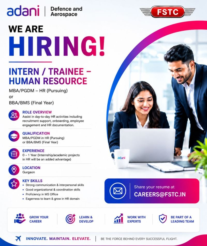 Adani Defence & Aerospace FSTC Hiring Intern / Trainee – Human Resource in Gurgaon | Apply Now