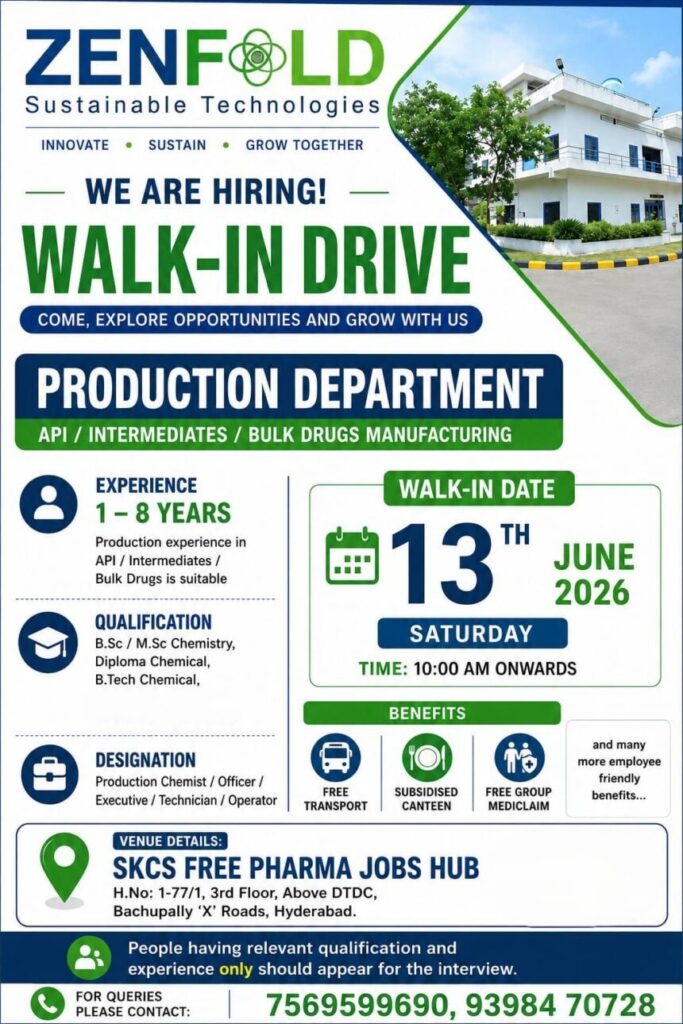 Zenfold Sustainable Technologies Walk-In Interview for Production Chemists, Officers, Executives, Technicians & Operators on 13 June 2026 (Saturday)
