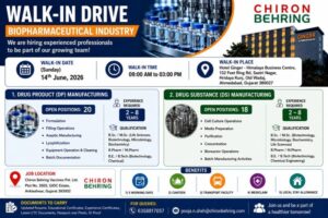 Chiron Behring Walk-In Interview for Drug Product & Drug Substance Manufacturing Professionals | Pharma Jobs in Gujarat on 14th June 2026 (Sunday)