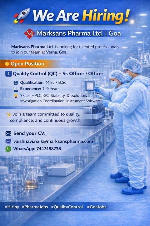 Marksans Pharma Ltd. Hiring Quality Control Professionals in Goa | Apply Now for QC Jobs