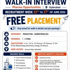 Production Downstream (DS) Pharma Jobs in Hyderabad | Walk-In Interview Recruitment Week on 22nd to 27th June 2026
