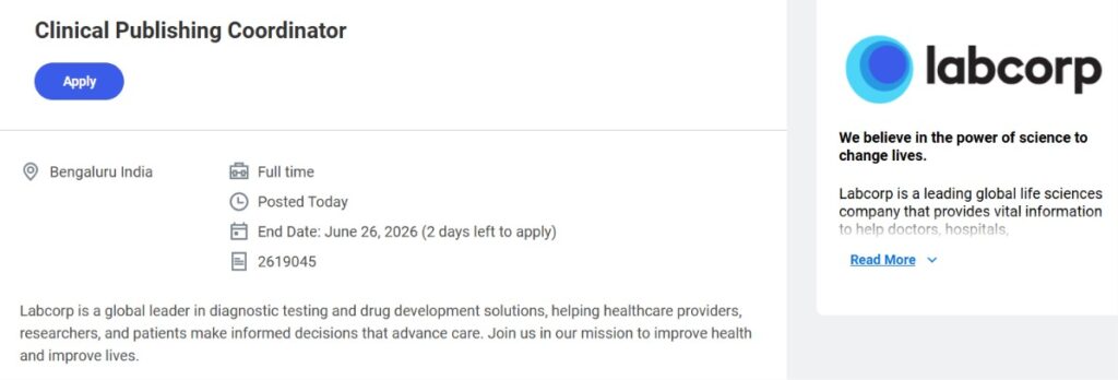 Clinical Publishing Coordinator Job Opening at Labcorp – Bengaluru | Apply Online