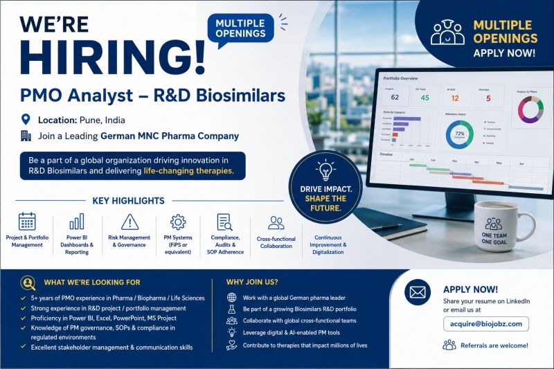 PMO Analyst – R&D Biosimilars Jobs in Pune | German MNC Pharma Company Hiring Experienced Professionals