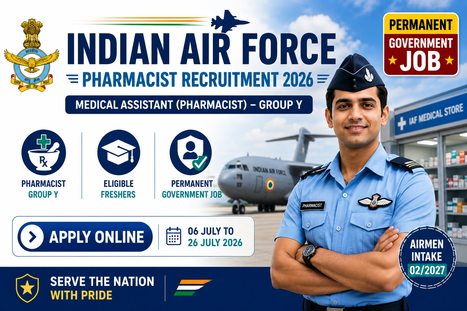 Indian Air Force Pharmacist Recruitment 2026 – Medical Assistant Group Y Permanent Government Job