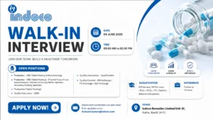 Indoco Remedies Walk-In Interview for Production, QA & QC Roles at Baddi | Pharma Jobs India on 06 June 2026