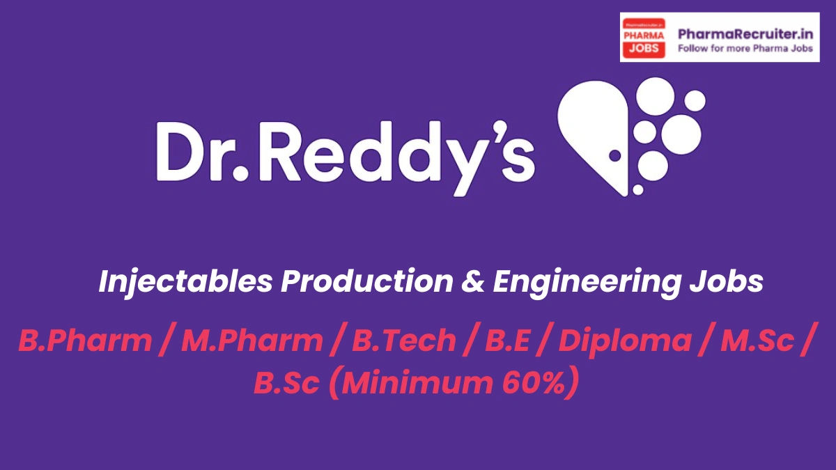 B.Pharm / M.Pharm / B.Tech / B.E / Diploma / M.Sc / B.Sc (Minimum 60%)