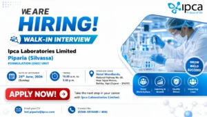 Ipca Laboratories Walk-in Interview for Production, QA, Stores & Engineering Roles | Pharma Jobs in Silvassa on 28th June 2026 (Sunday)