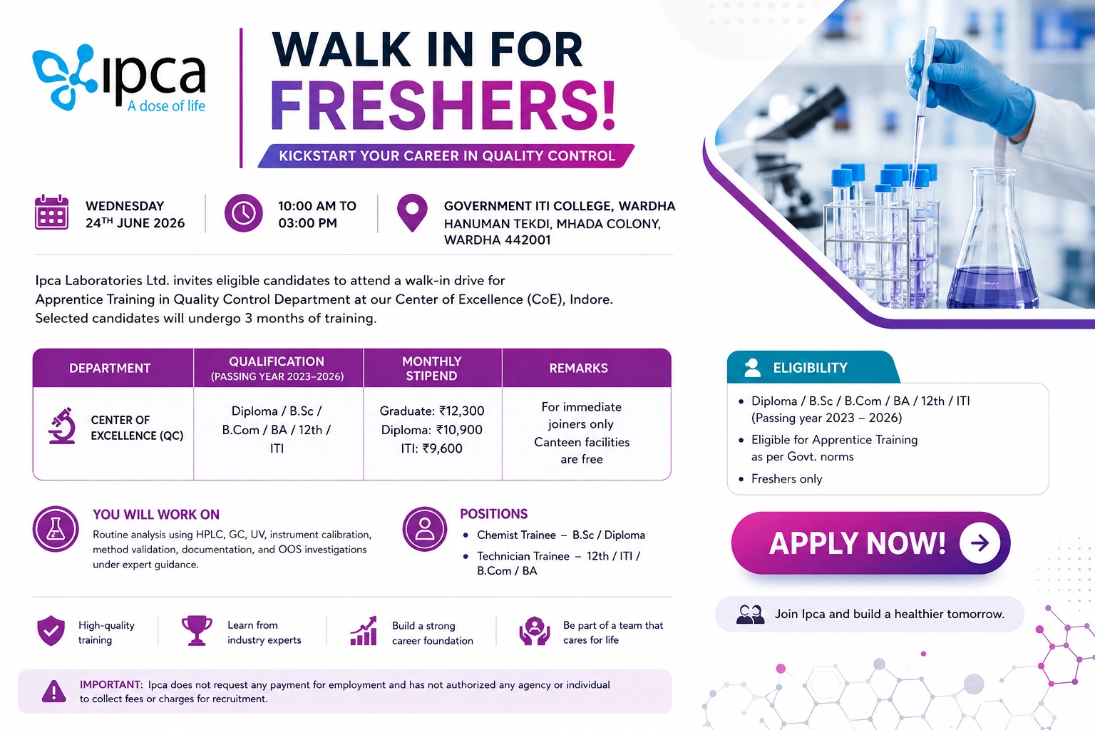 Diploma/B.Sc/B.Com/BA/12th/ITI (Passing Year 2023-2026)