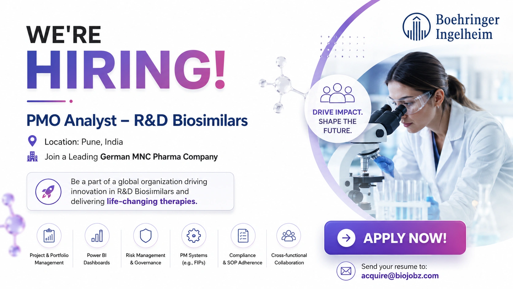 PMO Analyst – R&D Biosimilars Jobs in Pune | German MNC Pharma Company Hiring Experienced Professionals