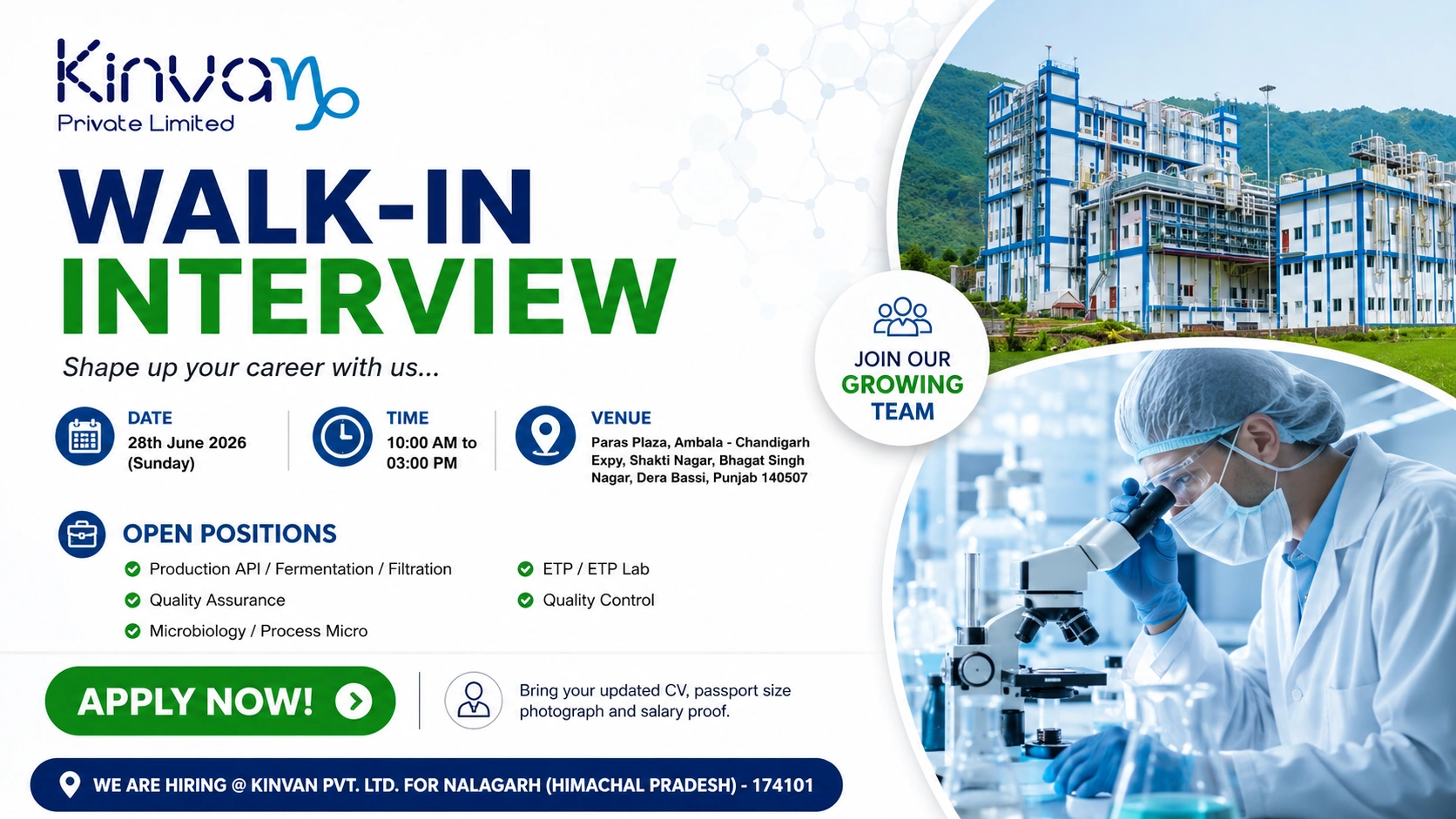 Kinvan Private Limited Walk-In Interview for Production, QA, QC, Microbiology & ETP Jobs in Himachal Pradesh on 28th June 2026