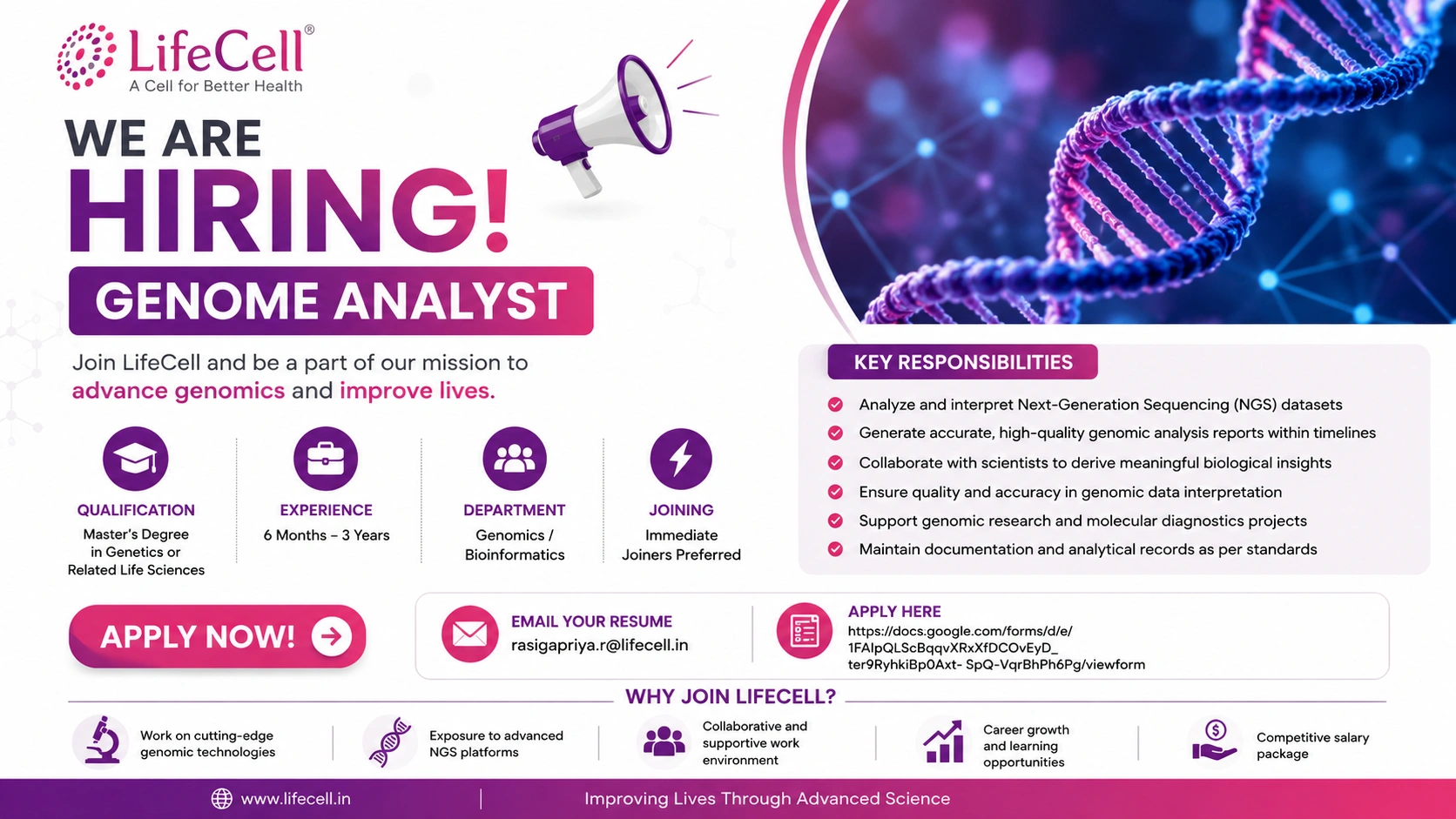 Master's Degree in Genetics or Related Life Sciences