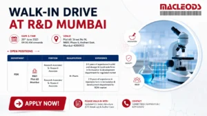 Macleods Pharmaceuticals Walk-In Drive for Research Associate & Senior Research Associate | R&D Mumbai on 20 June 2026