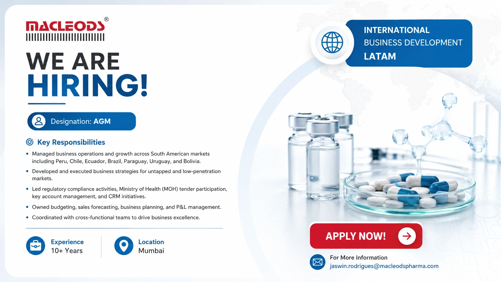 B.Pharm / B.Sc / MBA (preferred) or equivalent