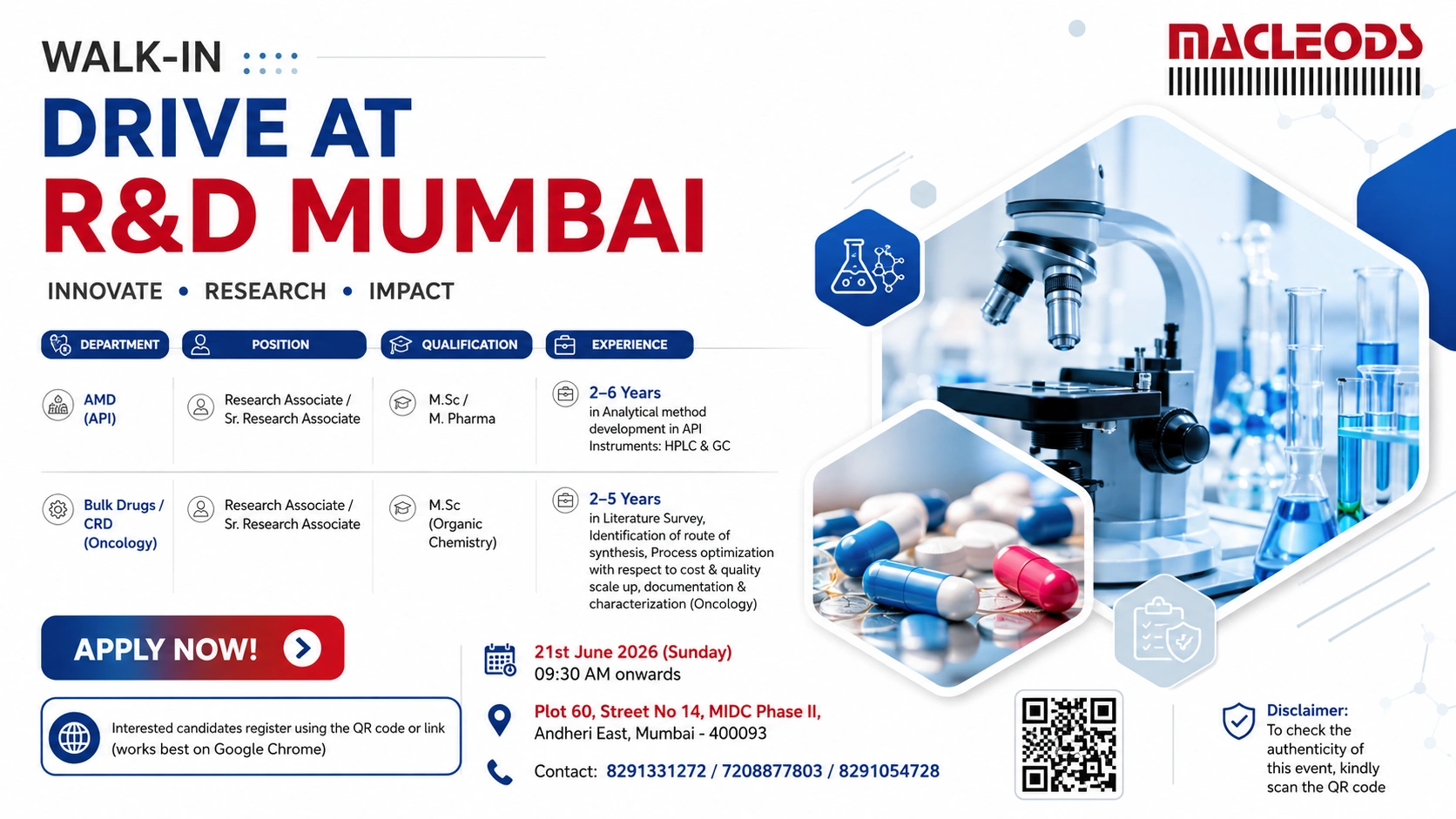 M.Sc / M.Pharmacy / M.Sc (Organic Chemistry)