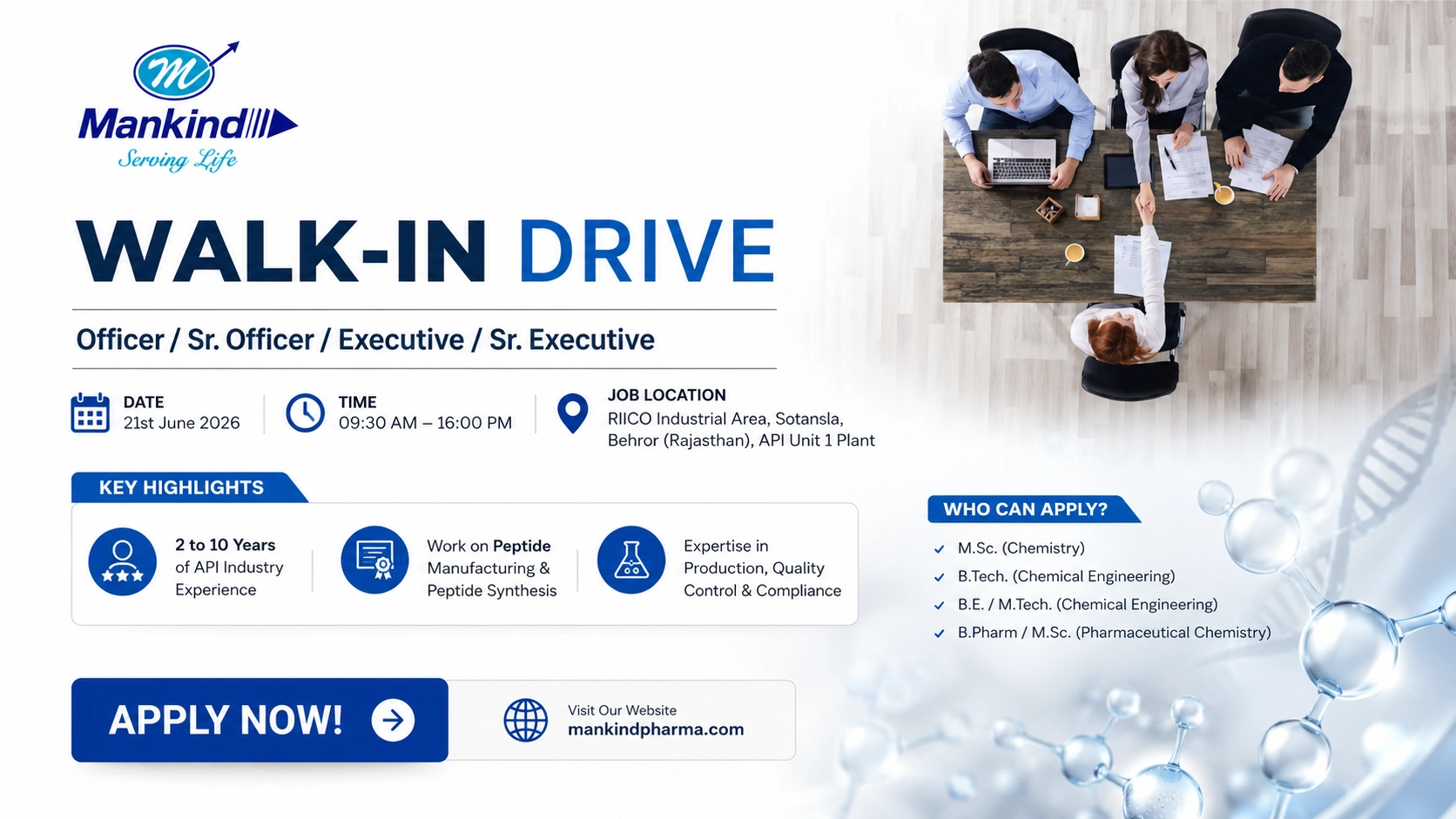 Mankind Pharma Walk-In Drive for Production and Quality Control Professionals | API Jobs in Rajasthan on 21 June 2026