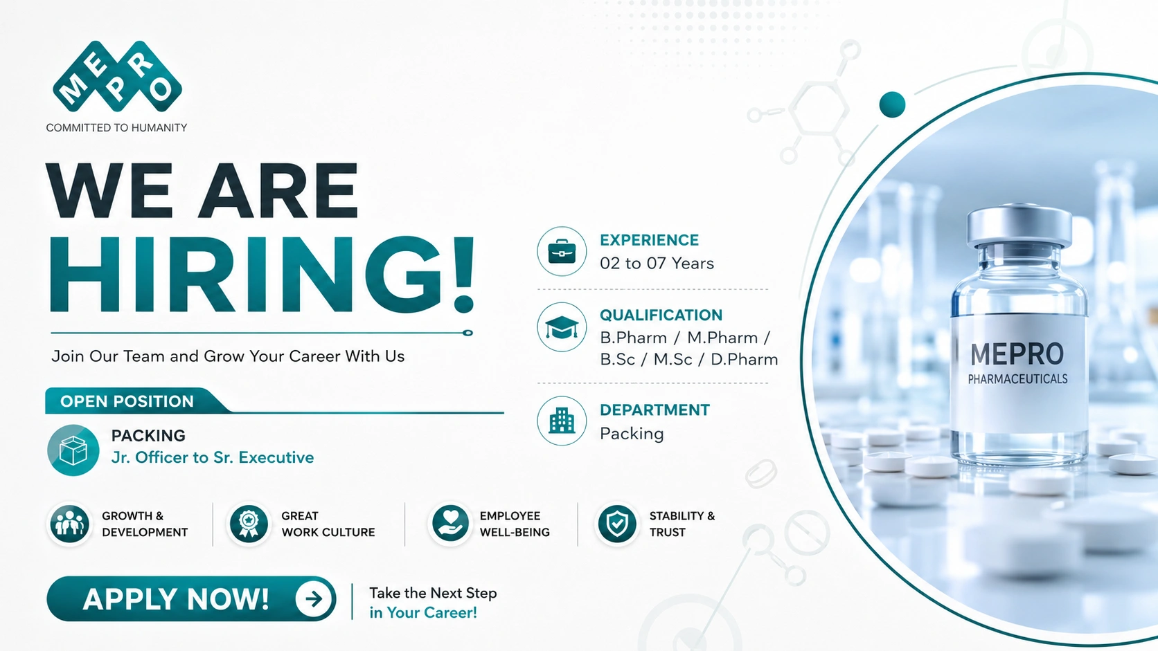 MEPRO Pharmaceuticals Hiring Packing Professionals in Gujarat | Pharma Jobs 2026