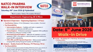 NATCO Pharma Walk-In Interview 6th June 2026