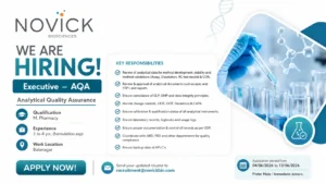 Novick Biosciences Hiring Executive – Analytical Quality Assurance (AQA) | Pharma Jobs in Hyderabad
