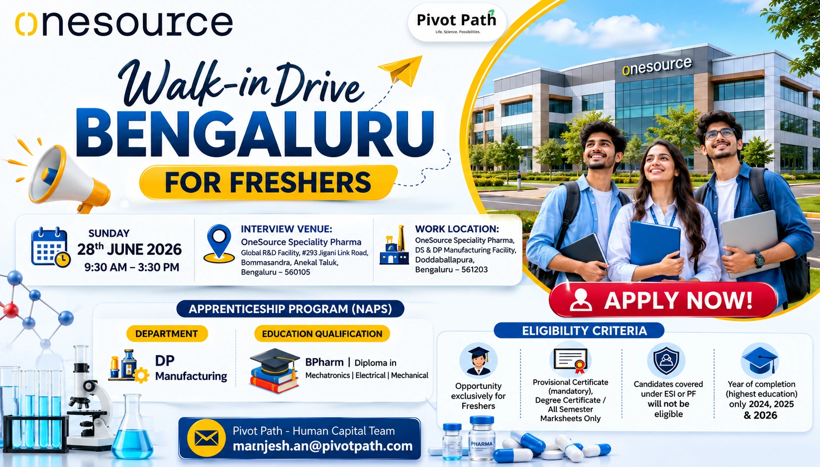 B.Pharm | Diploma in Mechatronics / Electrical / Mechanical