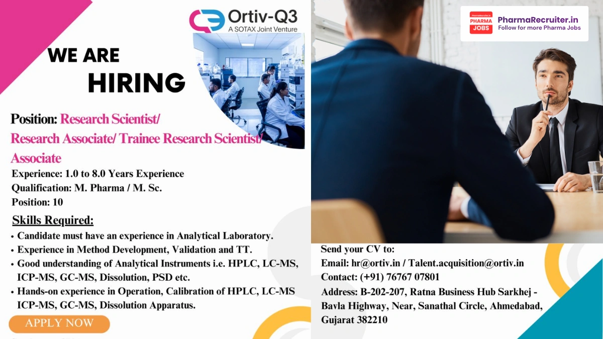 Ortiv-Q3 Hiring for Research Scientist & Research Associate
