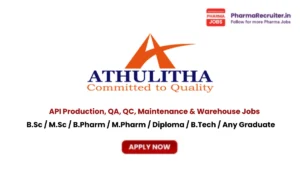 B.Sc / M.Sc / B.Pharm / M.Pharm / Diploma / B.Tech / Any Graduate
