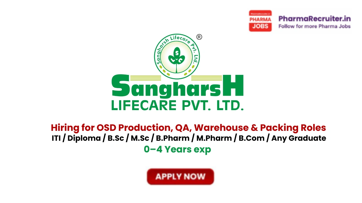 ITI / Diploma / B.Sc / M.Sc / B.Pharm / M.Pharm / B.Com / Any Graduate