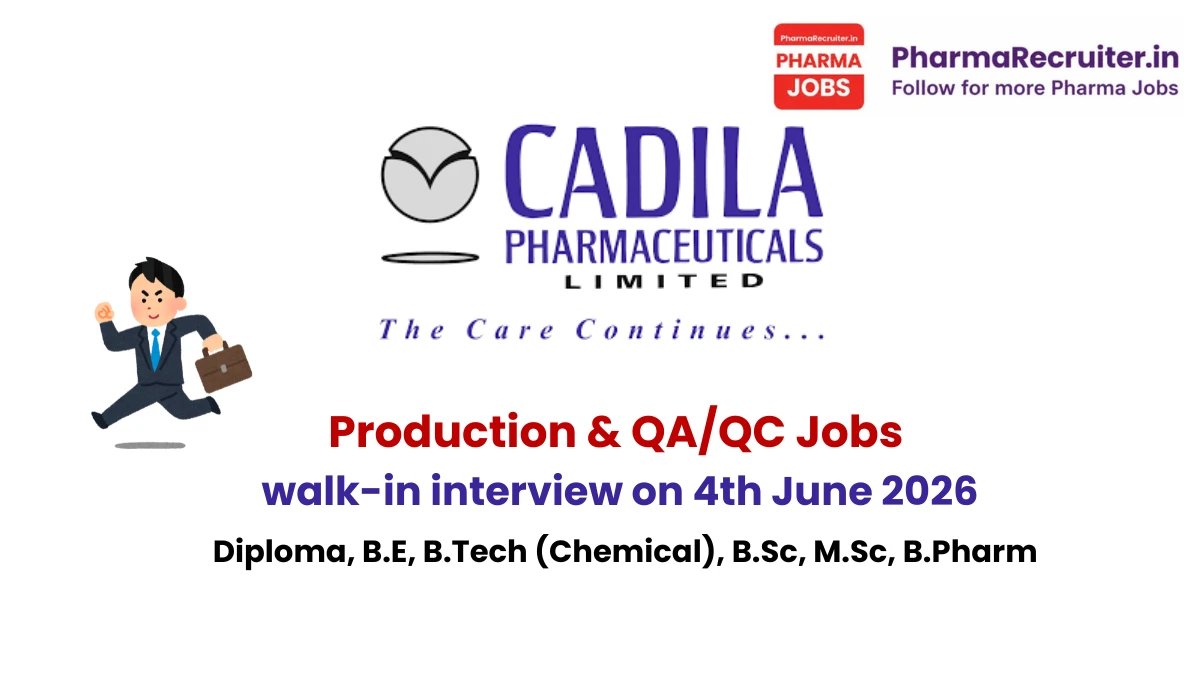 Diploma, B.E, B.Tech (Chemical), B.Sc, M.Sc, B.Pharm