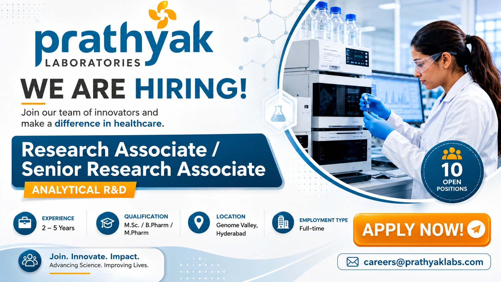 Prathyak Laboratories Recruitment 2026 | Research Associate & Senior Research Associate – Analytical R&D | Pharma Jobs in Hyderabad