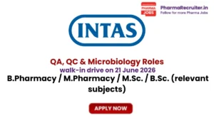 B.Pharmacy / M.Pharmacy / M.Sc. / B.Sc. (relevant subjects)