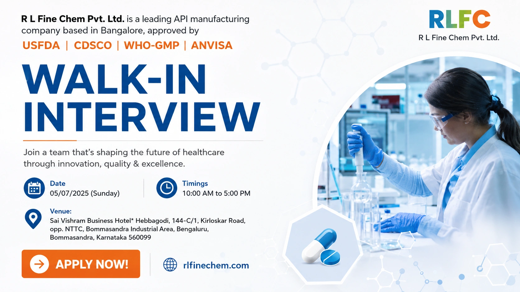 RL Fine Chem Pvt. Ltd. Walk-In Interview for Production, QC, QA, AR&D and Engineering Professionals on 5th July 2026