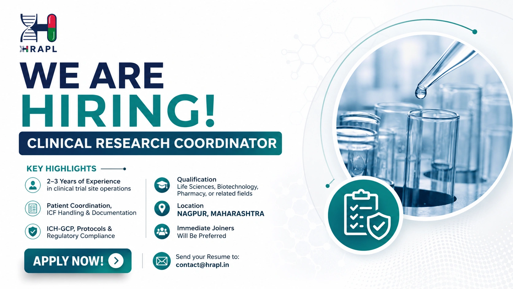 Clinical Research Coordinator Jobs in Nagpur, Maharashtra – HRAPL Hiring Experienced Clinical Research Professionals