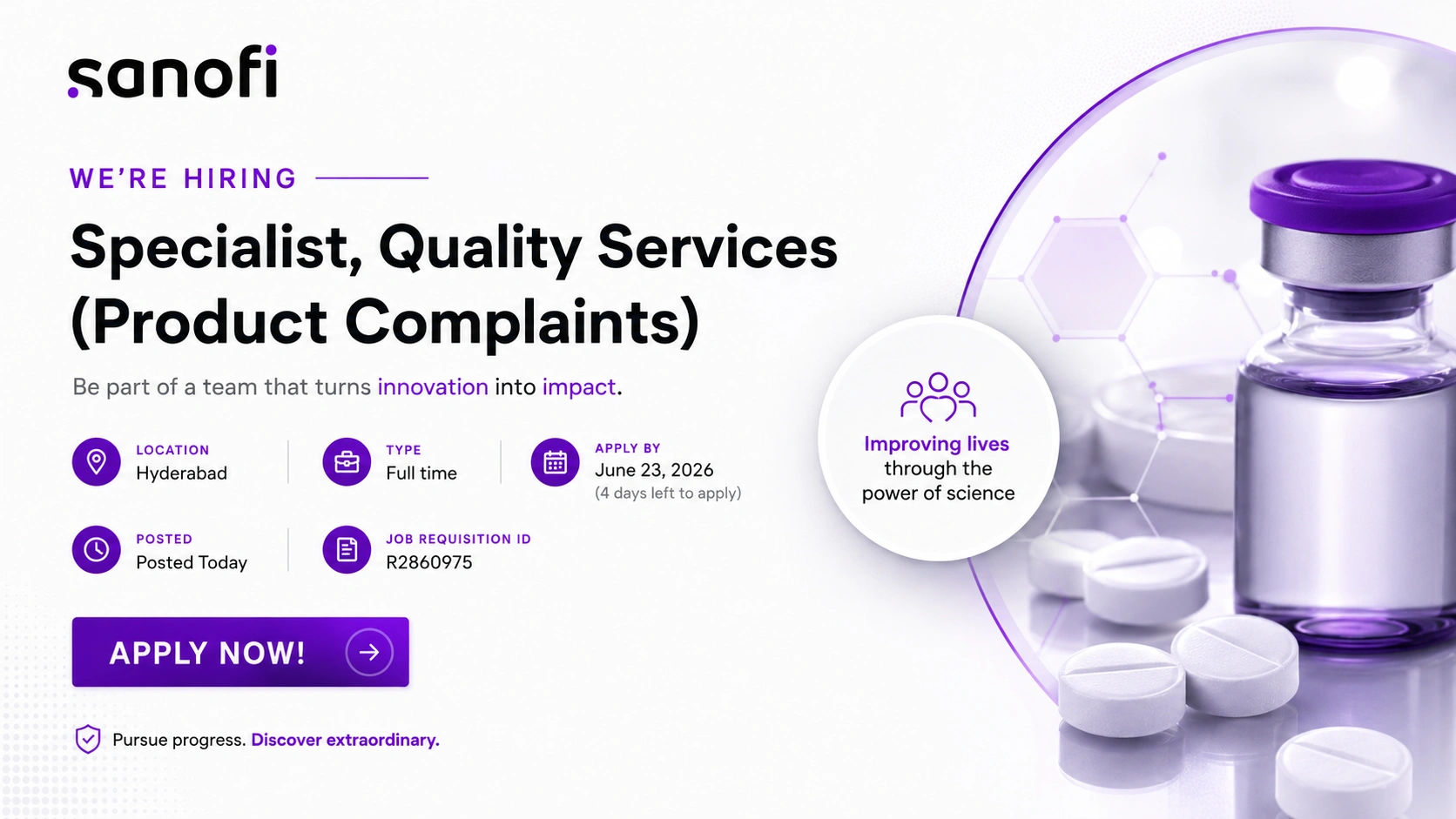 Specialist Quality Services (Product Complaints) Job Opening at Sanofi Hyderabad | Pharma Careers 2026