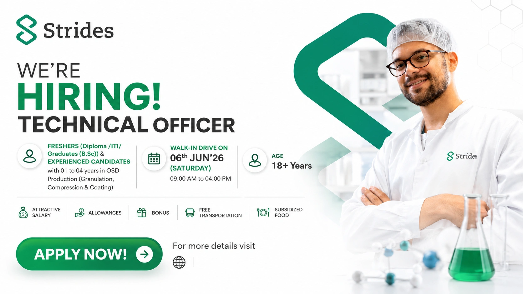 Strides Walk-In Interview for Technical Officer – Freshers & Experienced Candidates | Chennai Pharma Jobs on 06 June 2026 (Saturday)