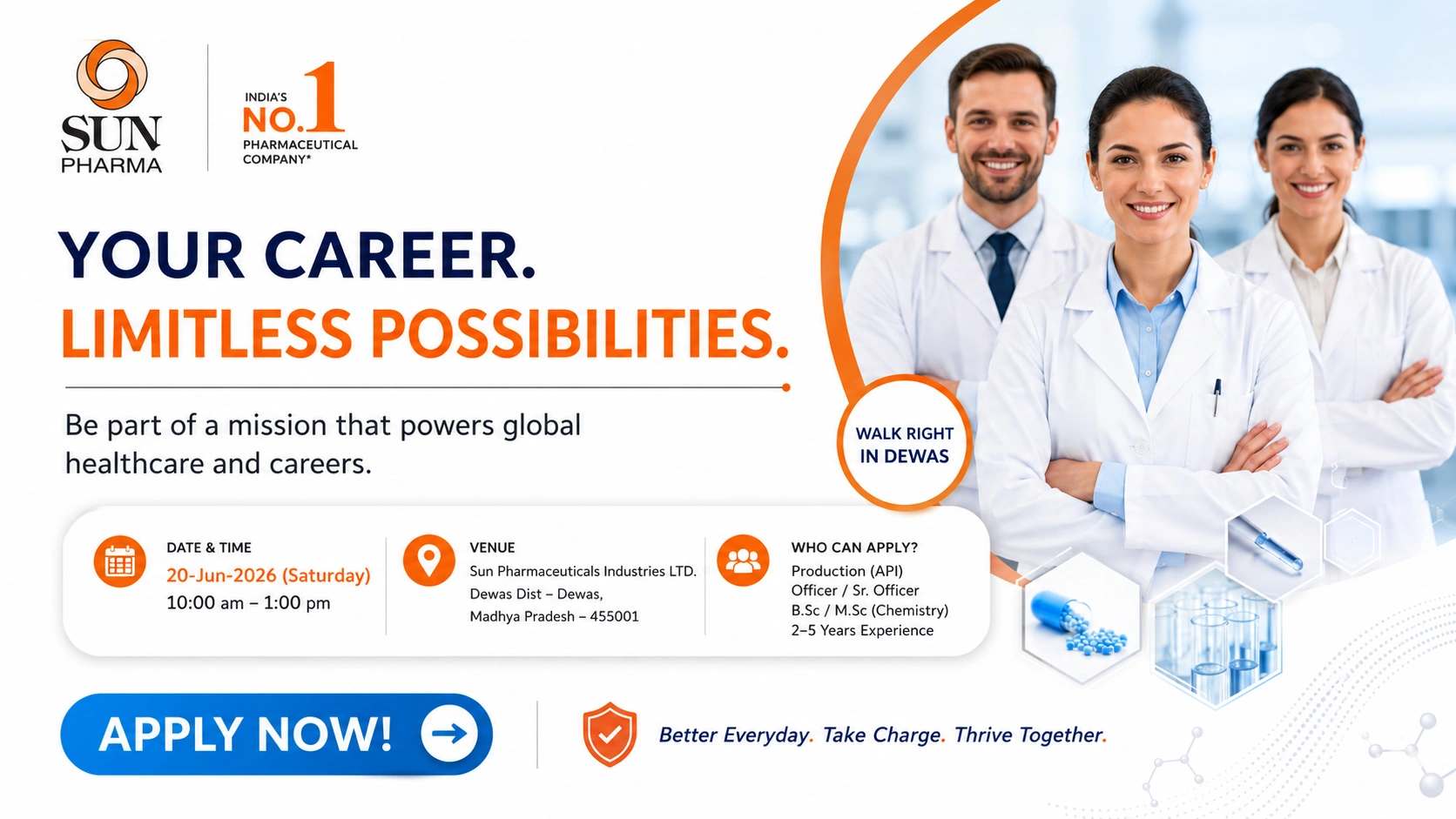 Sun Pharma Walk-In Interview for Production (API) Officers in Dewas | B.Sc, M.Sc & Chemical Engineering Jobs on 20 June 2026 (Saturday)