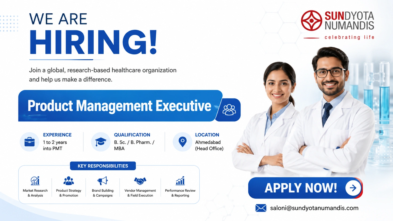 Product Management Executive Jobs in Ahmedabad – Sundyota Numandis Hiring Pharma Professionals