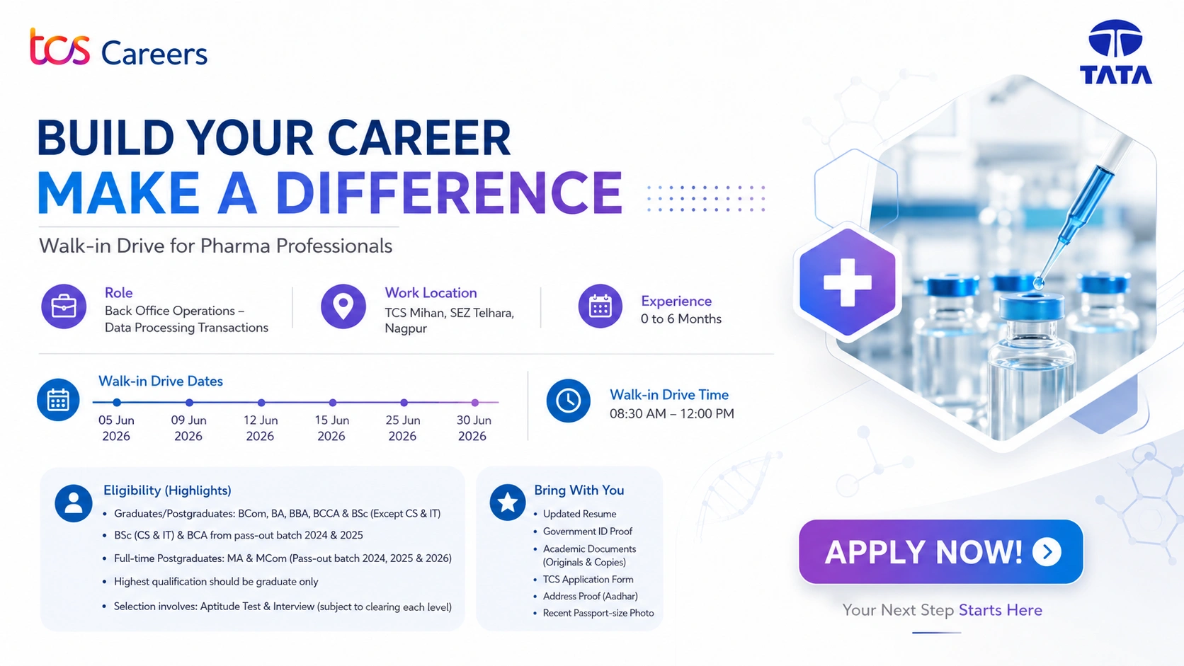 TCS Walk-In Drive for Freshers | Back Office Operations – Data Processing Jobs in Nagpur on 05 June 2026 - 30 June 2026
