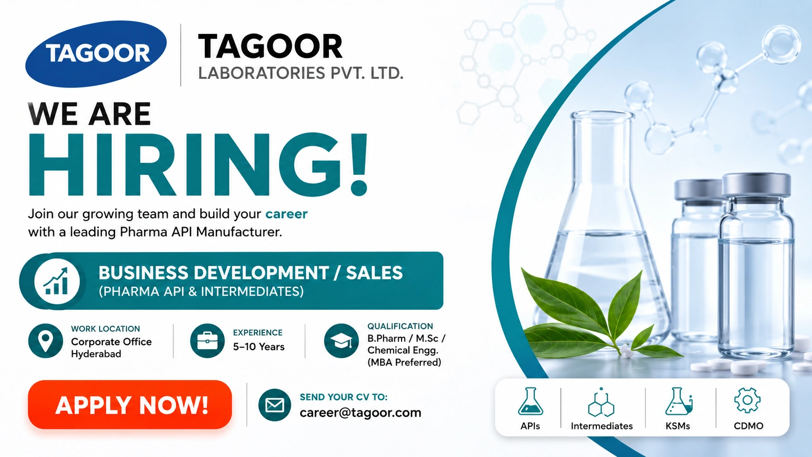 B.Pharm / M.Sc / Chemical Engg. (MBA preferred)