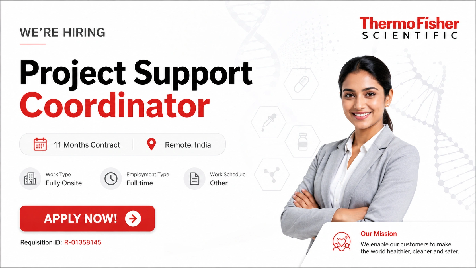 Project Support Coordinator Jobs in Bangalore | Thermo Fisher Scientific Hiring for 11-Month Contract