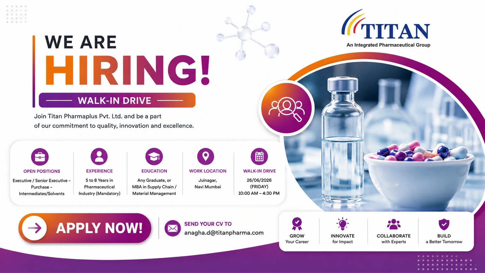 Any Graduate or MBA in Supply Chain / Material Management