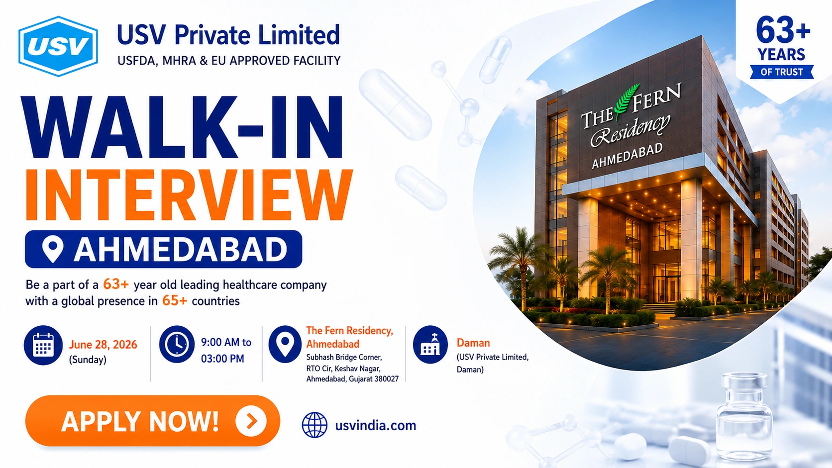 USV Private Limited Walk-In Interview for Production, QA, QC, Engineering & Utility Roles in Daman on 28 June 2026 (Sunday)