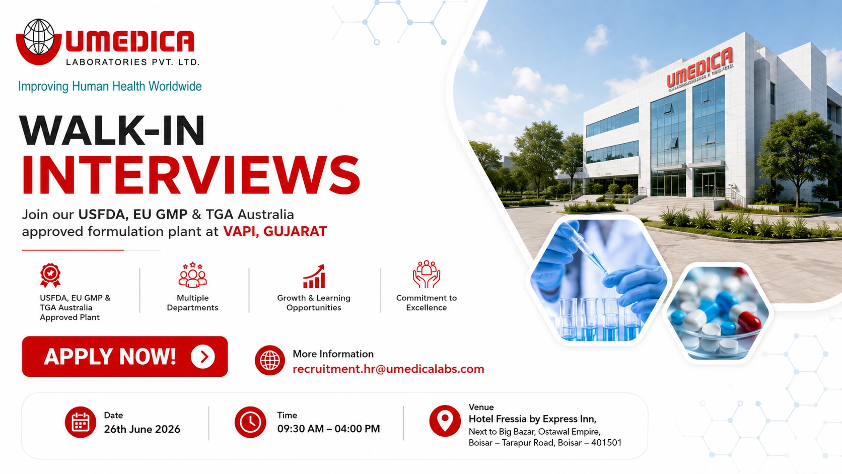 UMEDICA Laboratories Walk-In Interview for QA, QC, Production, Engineering & Packaging Roles | Apply Now on 26 June 2026