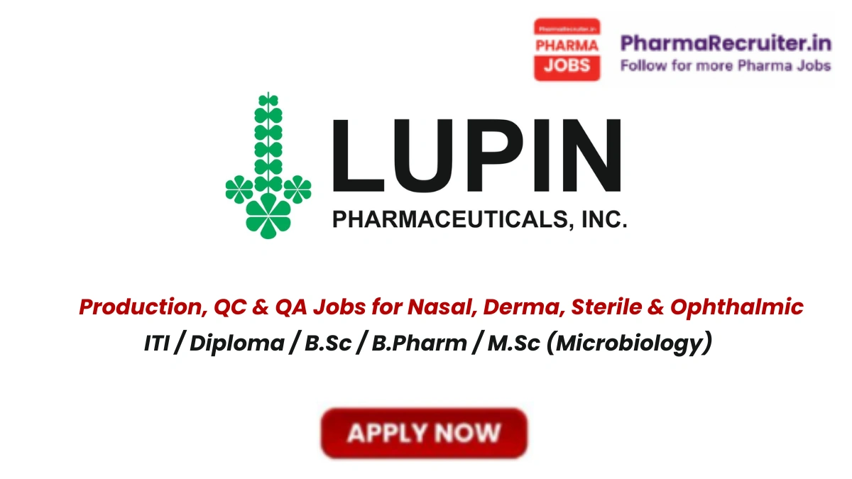 ITI / Diploma / B.Sc / B.Pharm / M.Sc (Microbiology)